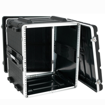 17&quot; Kedalaman ABS Dj Rolling 12u Rack Case 19&quot; Hitam 2 Pegangan Gantung