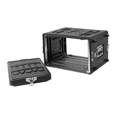 Black 6U Flight Rack Mount Road Case PE 15 &quot;Kedalaman Untuk Audio Amplifer