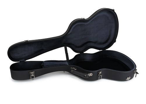PVC Matte Black Leather Fiberglass Guitar Hard Case Dengan Tali Ransel